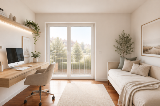 office area with wood finished floors and baseboards