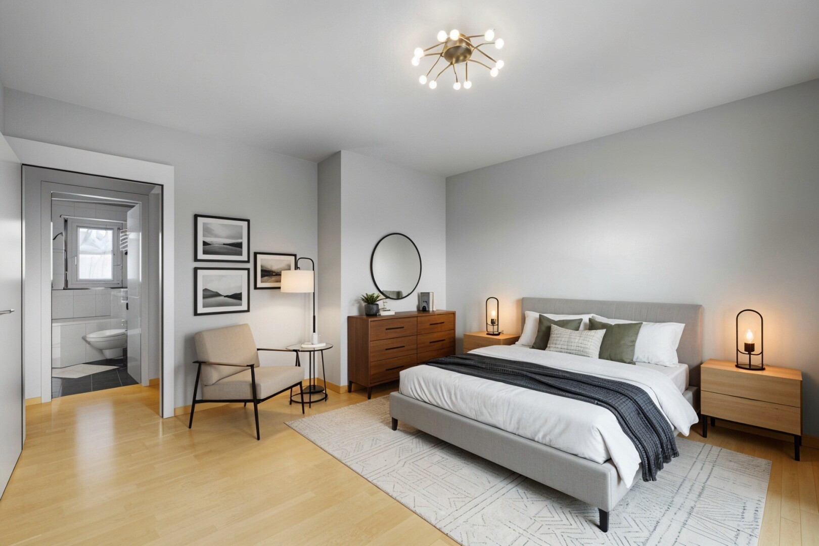 room featuring light wood finished floors and a chandelier