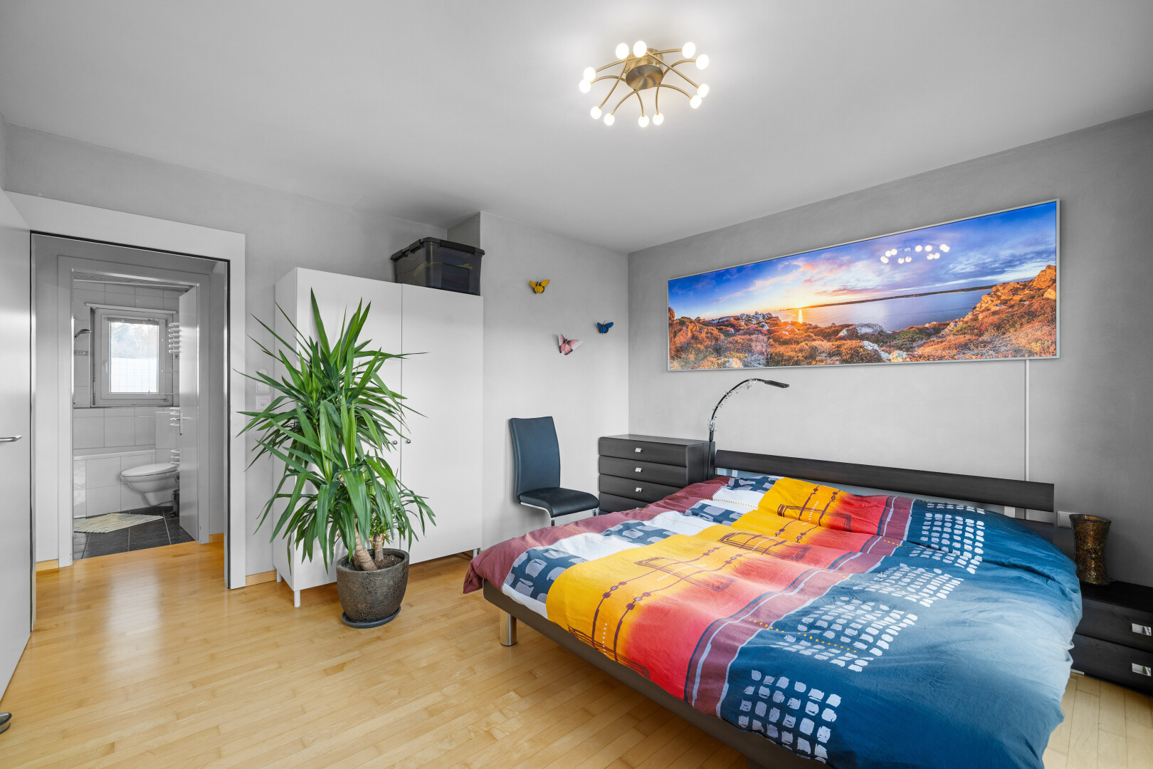 room / bedroom featuring light wood-style flooring