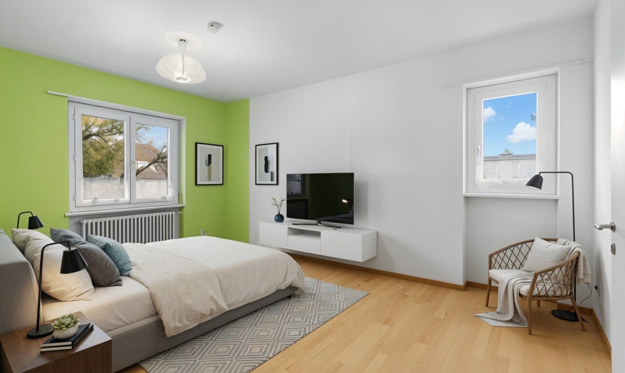 room / bedroom featuring radiator heating unit and wood finished floors