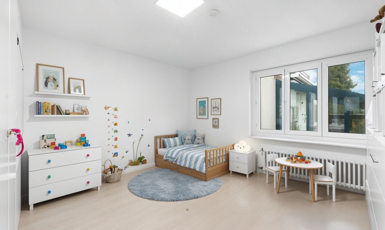 chambre avec radiateur, sol en finition bois, wood finish floor, inside property, et cloison sèche