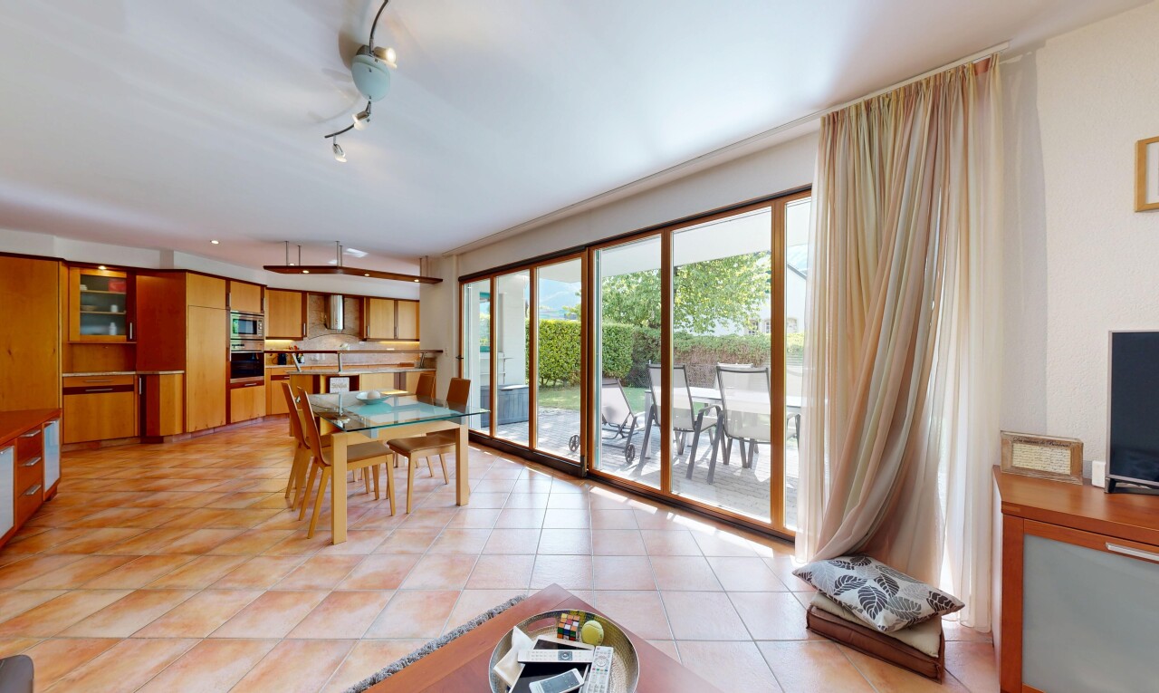 dining room with light tile patterned flooring