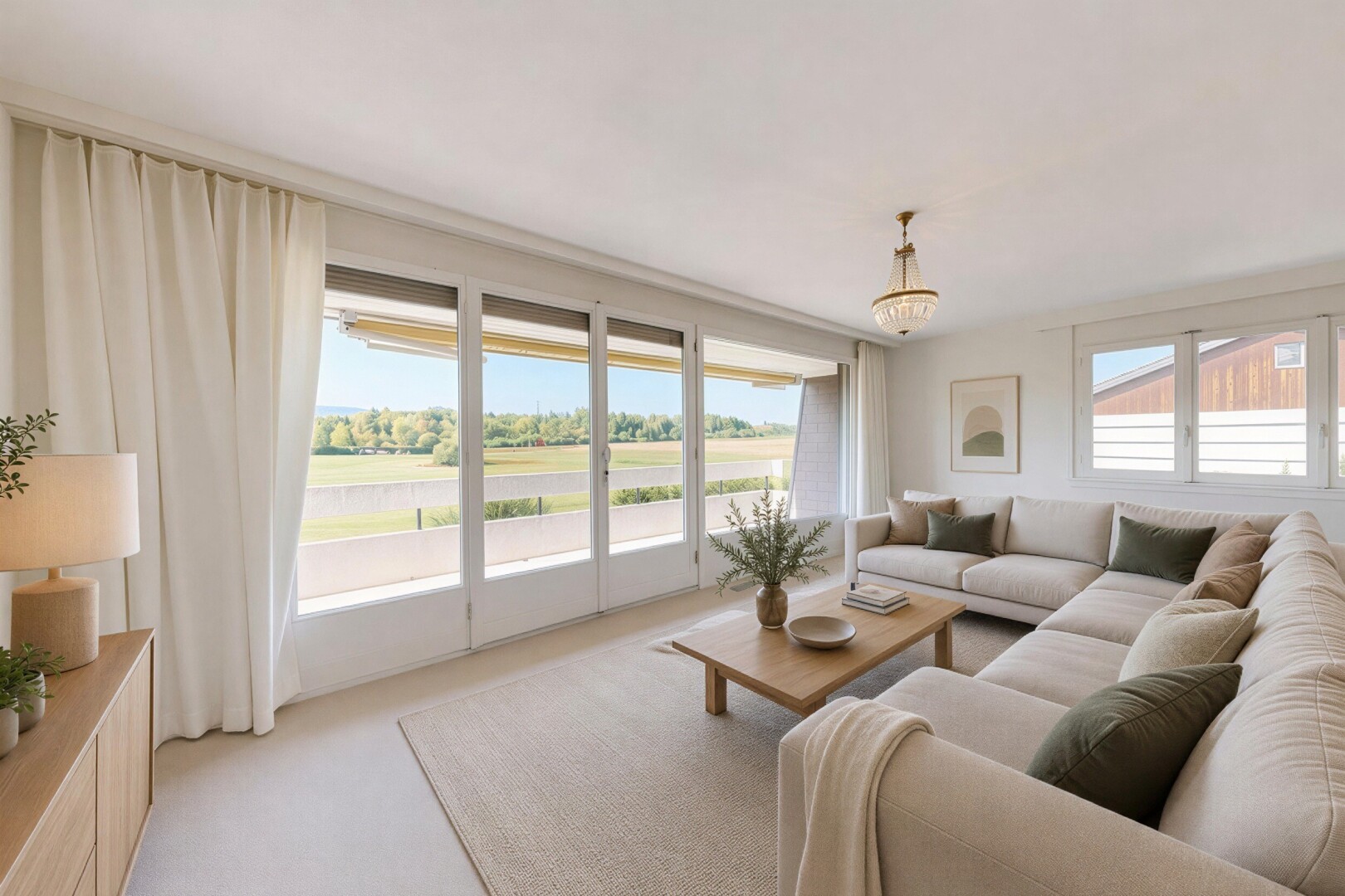 wohnzimmer mit day time, carpet, teppich, pendelleuchte, und drywall