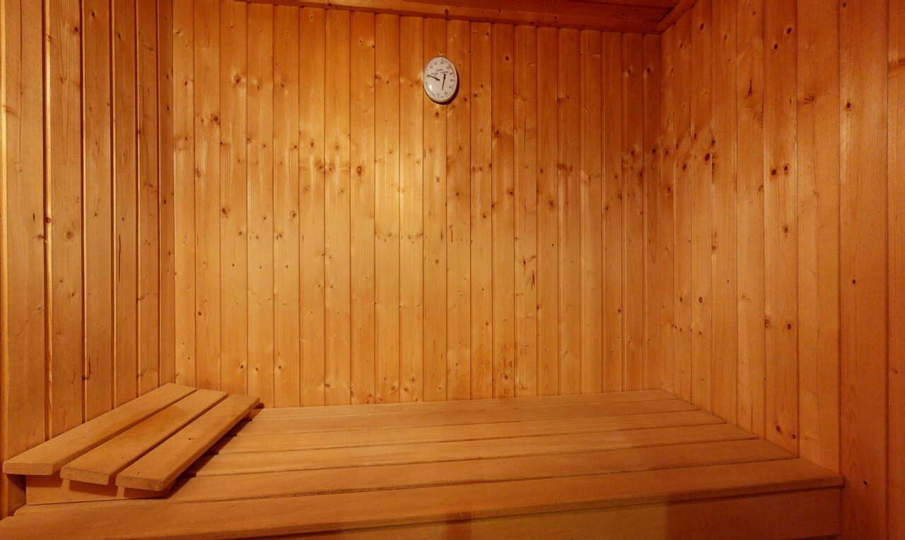 chambre avec sauna, mur en bois, et wood wall