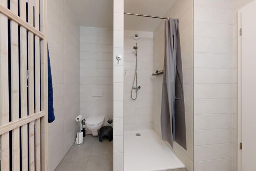 bad mit komplettes badezimmer, dusche, fliesenwand, tile wall, und fliesenboden