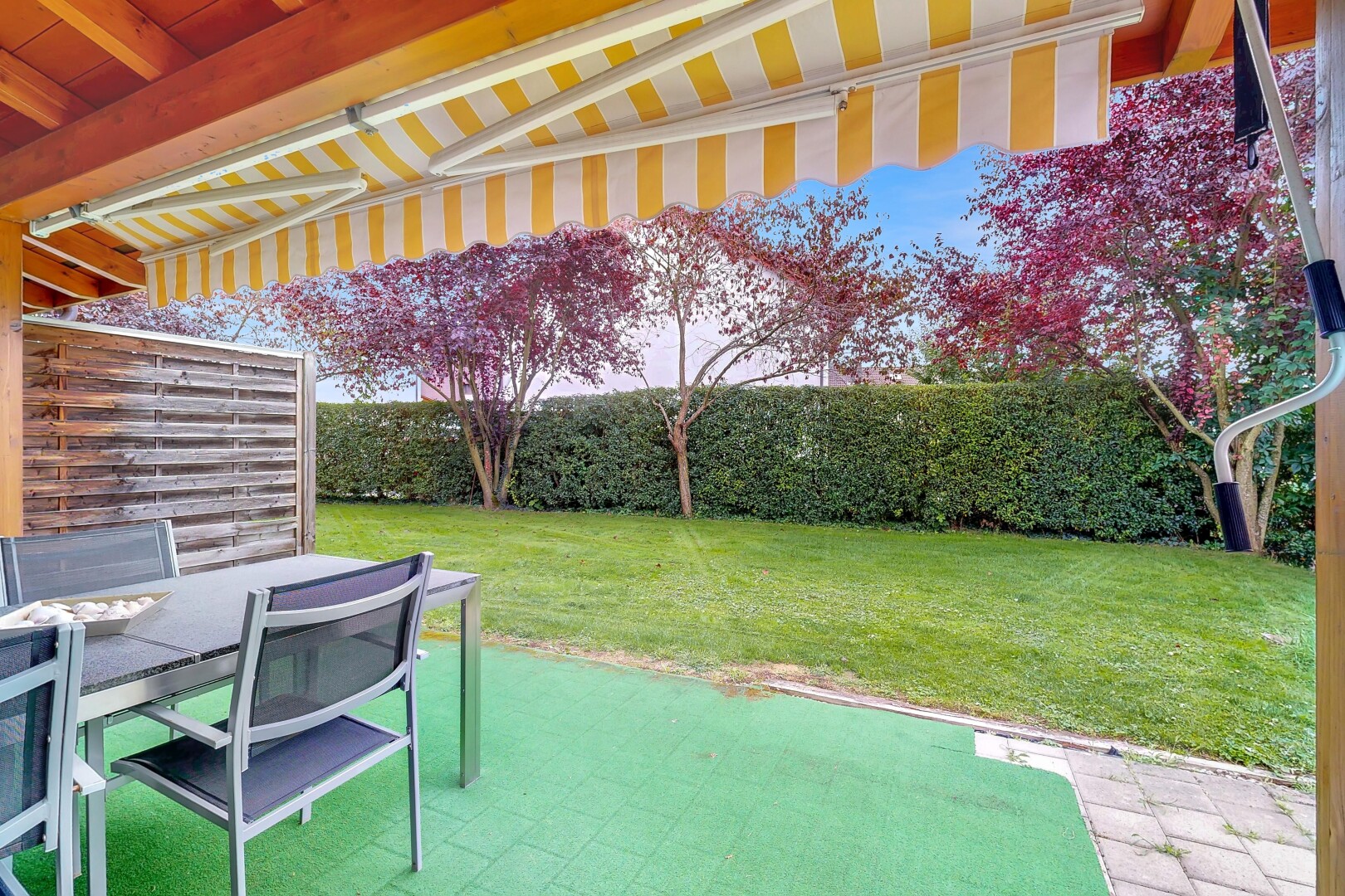 garden with a patio, a yard, and outdoor dining space