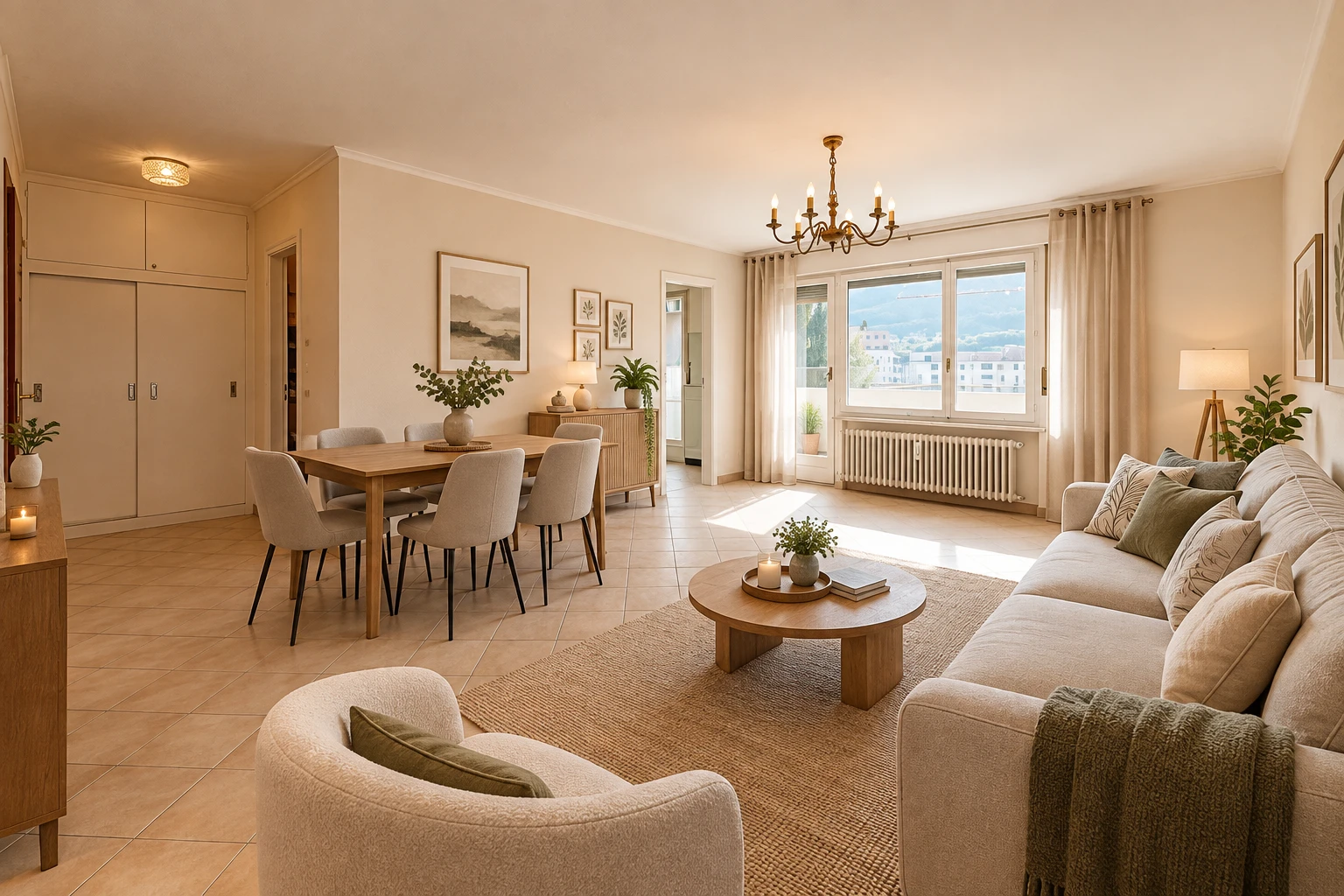 pièce vide avec radiateur, light floor, drywall, cloison sèche, et tile floor