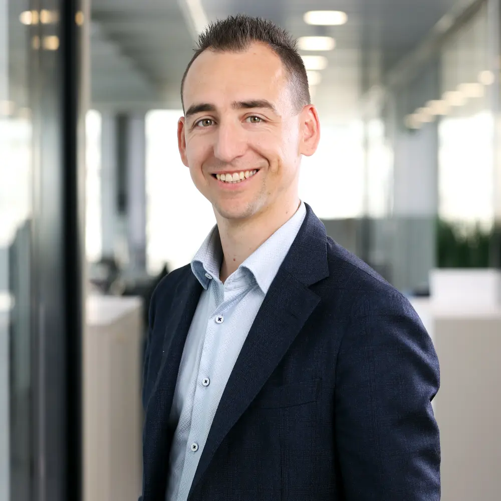 Portrait of Michel Nicod, Financial advisor, taken in our Martigny office.